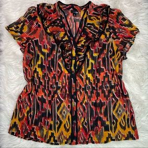 East 5th Ruffled Chiffon Button Up Career Blouse